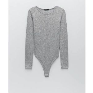 ZARA gray ribbed knit bodysuit long sleeve